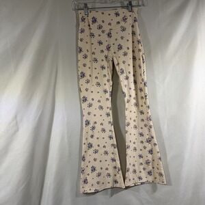 The Childrens Place Girls Floral Flare Leggings Cream Purple Blue Size L 10-12